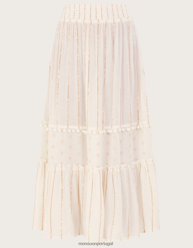 roupas saia de praia metálica em camadas Monsoon mulheres branco RPLH8F200