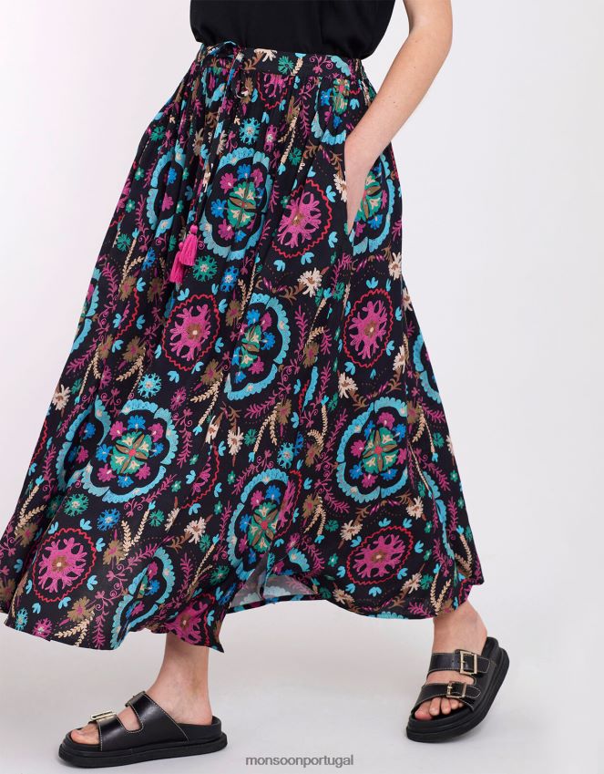 roupas saia estampada east preeti Monsoon mulheres preto RPLH8F457