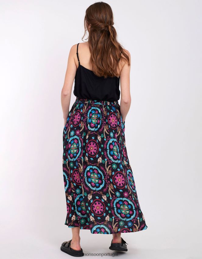 roupas saia estampada east preeti Monsoon mulheres preto RPLH8F457