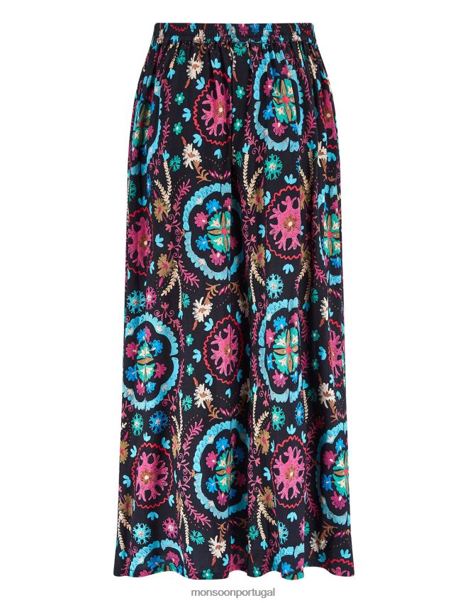 roupas saia estampada east preeti Monsoon mulheres preto RPLH8F457