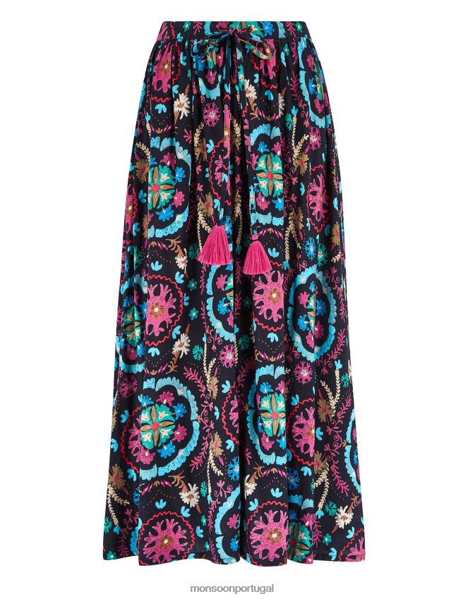 roupas saia estampada east preeti Monsoon mulheres preto RPLH8F457
