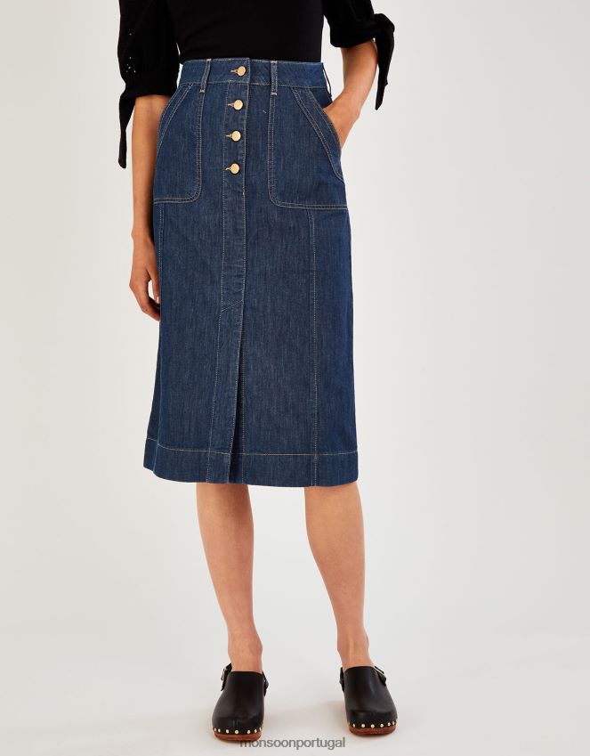 roupas saia jeans lisa com botões em algodão orgânico Monsoon mulheres azul (azul jeans) RPLH8F1025