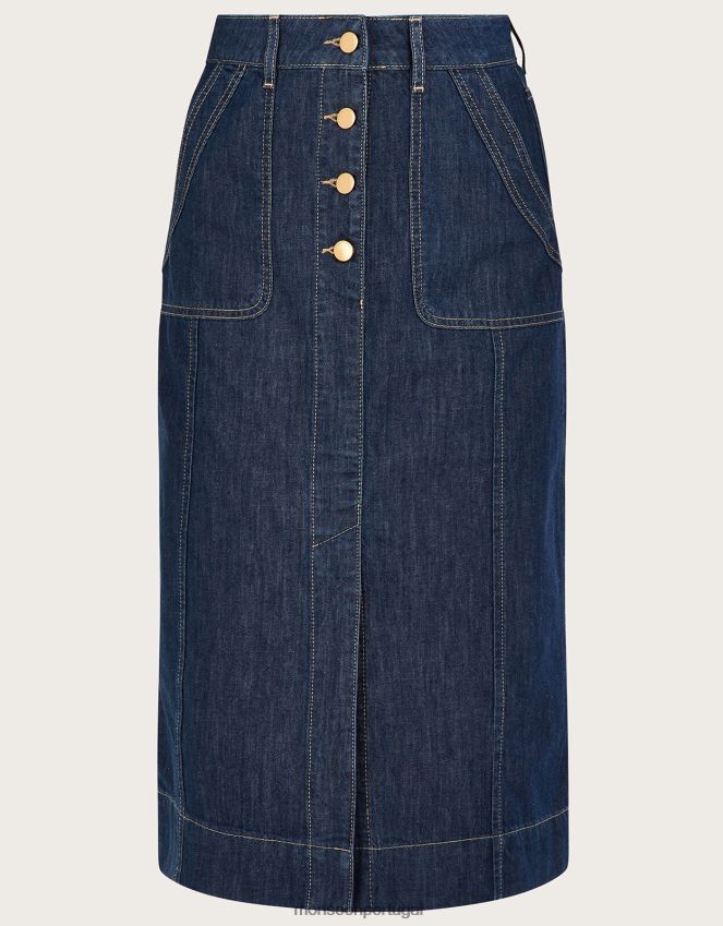 roupas saia jeans lisa com botões em algodão orgânico Monsoon mulheres azul (azul jeans) RPLH8F1025