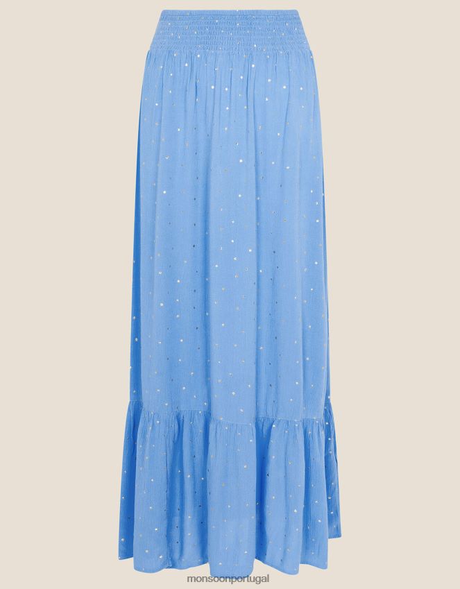 roupas saia maxi tier boho foil Monsoon mulheres azul RPLH8F1134