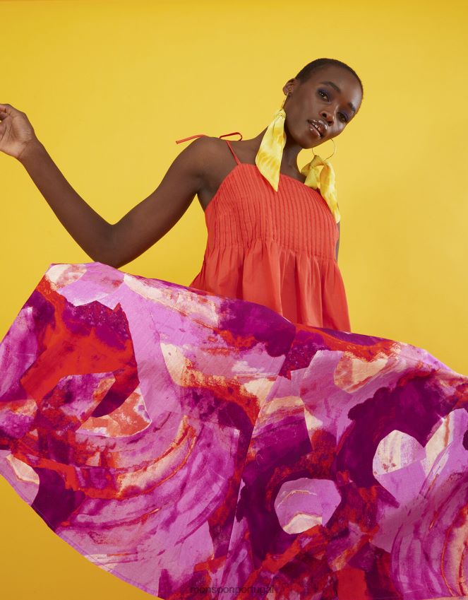 roupas saia midi com estampa abstrata khari Monsoon mulheres rosa RPLH8F362