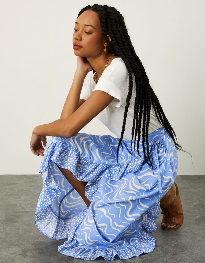 roupas saia midi com estampa onda Monsoon mulheres azul RPLH8F1057