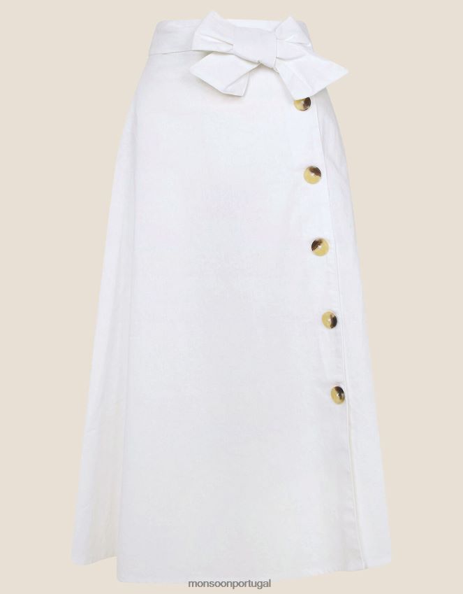 roupas saia midi mock button com algodão sustentável Monsoon mulheres branco RPLH8F878