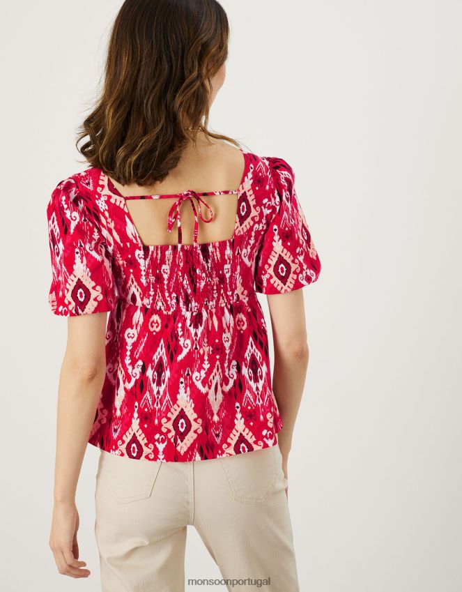 roupas Top ikat com gola quadrada e estampa em algodão sustentável Monsoon mulheres vermelho RPLH8F924