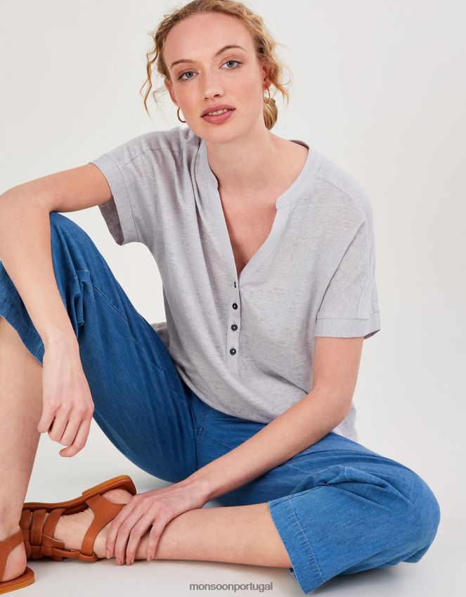 roupas blusa com detalhe de botões em jersey manga curta Monsoon mulheres cinza RPLH8F2794