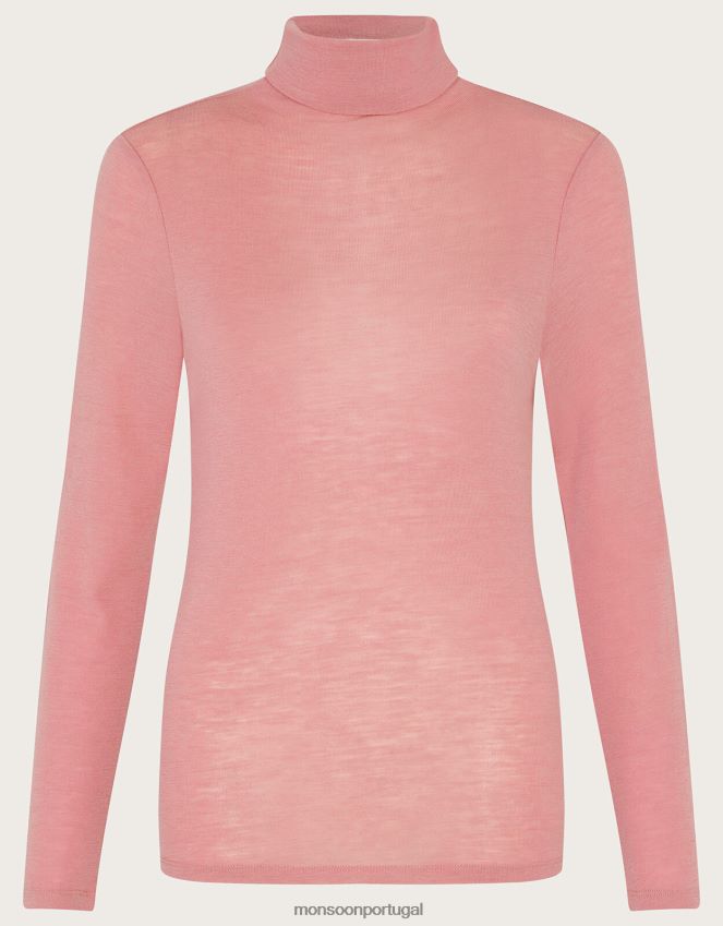 roupas blusa de gola polo de lã Monsoon mulheres rosa RPLH8F144