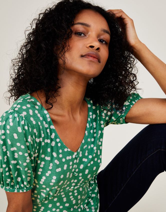 roupas blusa de jersey de manga curta dotty Monsoon mulheres verde RPLH8F2795