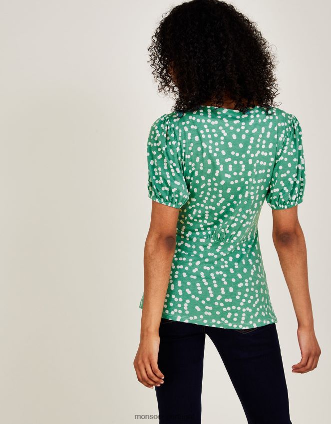 roupas blusa de jersey de manga curta dotty Monsoon mulheres verde RPLH8F2795