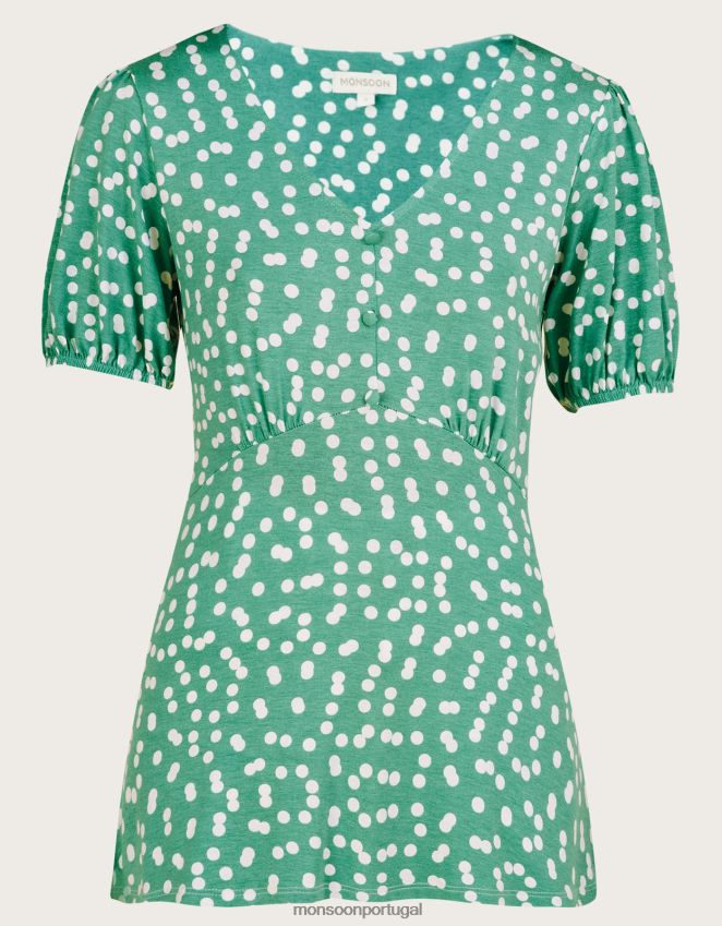 roupas blusa de jersey de manga curta dotty Monsoon mulheres verde RPLH8F2795