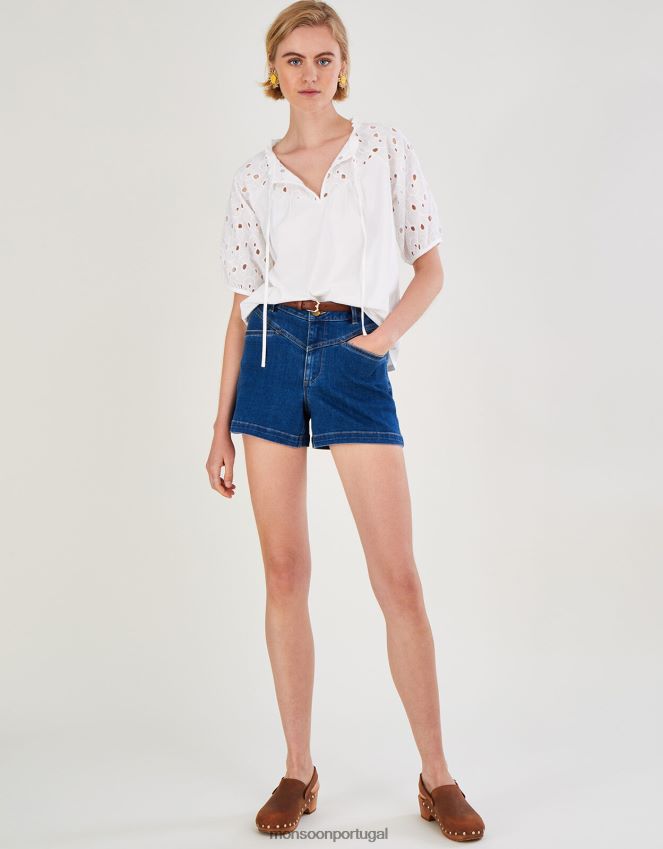 roupas blusa jersey com manga bordada em algodão sustentável Monsoon mulheres marfim RPLH8F2785