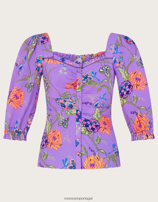 roupas blusa manga bufante com estampa regina Monsoon mulheres roxo (lilás) RPLH8F232