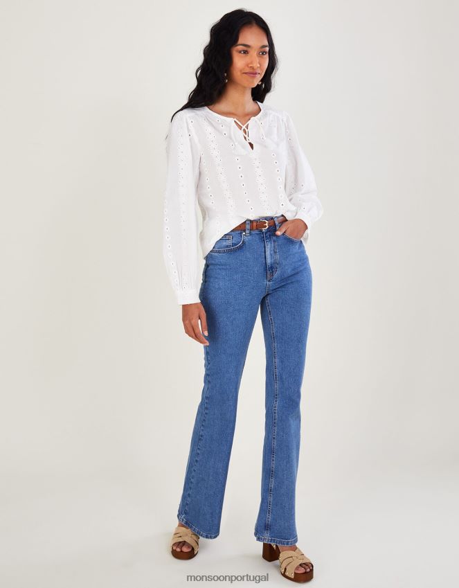 roupas blusa manga longa bordada schiffli Monsoon mulheres branco RPLH8F1112