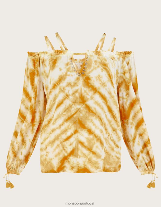 roupas blusa manga longa estampa tie dye Monsoon mulheres ocre amarelo) RPLH8F869