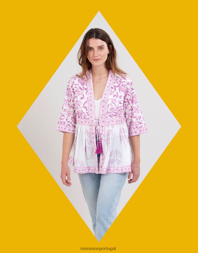 roupas jaqueta com estampa xilogravura east yulia Monsoon mulheres roxo RPLH8F179