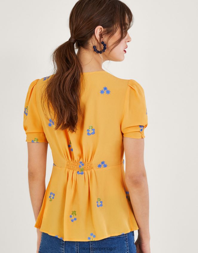 roupas tampo de chá bordado ollie em viscose sustentável Monsoon mulheres amarelo RPLH8F814