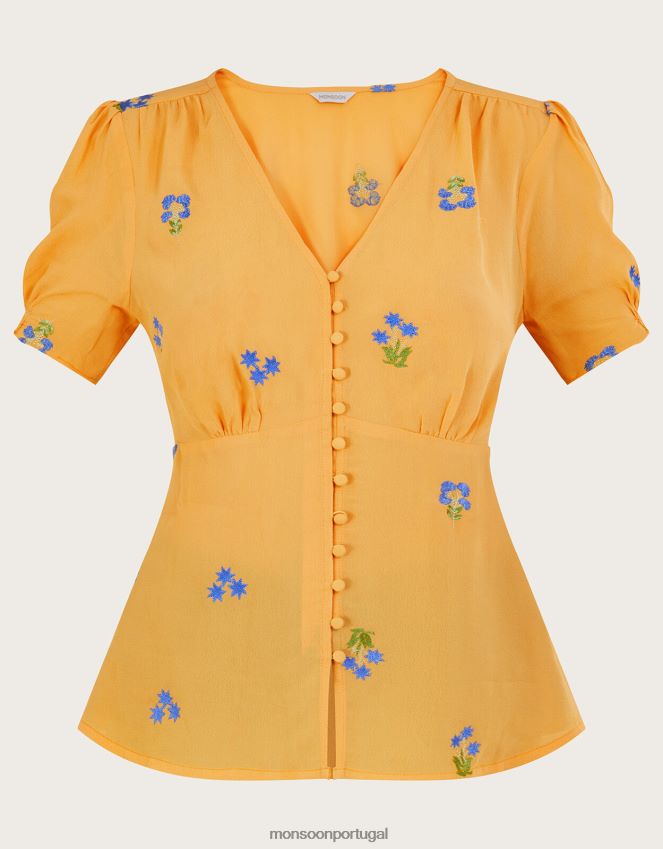 roupas tampo de chá bordado ollie em viscose sustentável Monsoon mulheres amarelo RPLH8F814