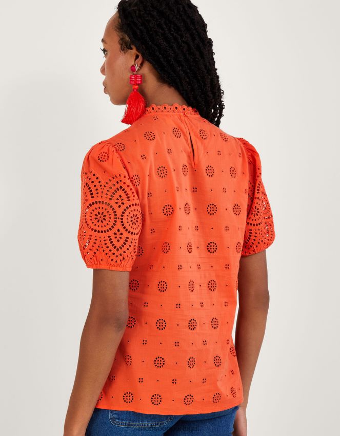 roupas top alessa cutwork com algodão orgânico Monsoon mulheres laranja RPLH8F810