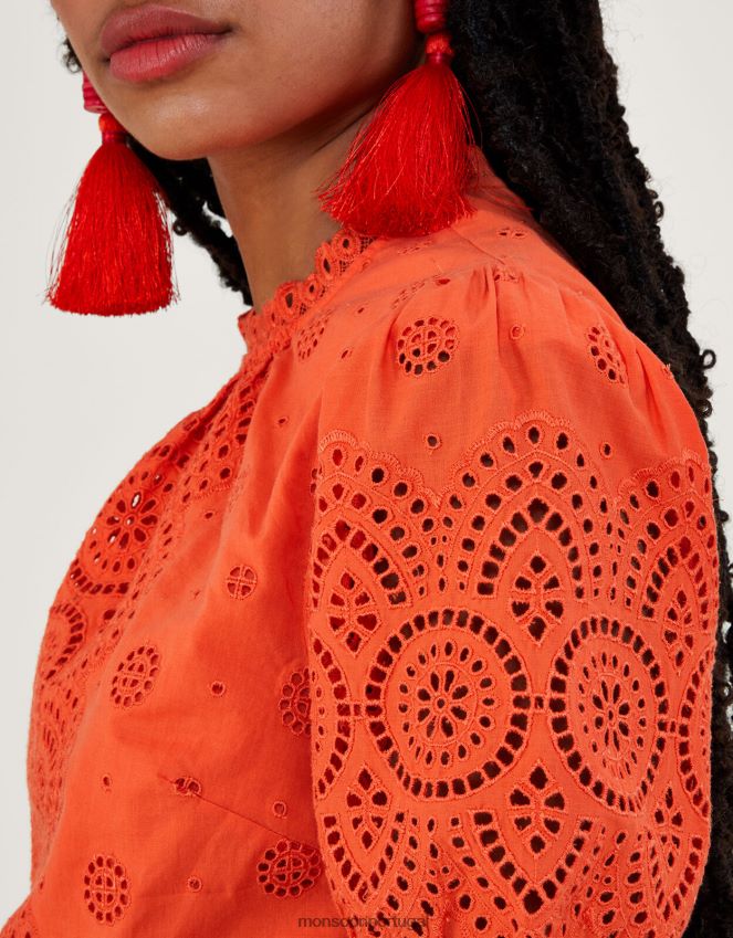 roupas top alessa cutwork com algodão orgânico Monsoon mulheres laranja RPLH8F810