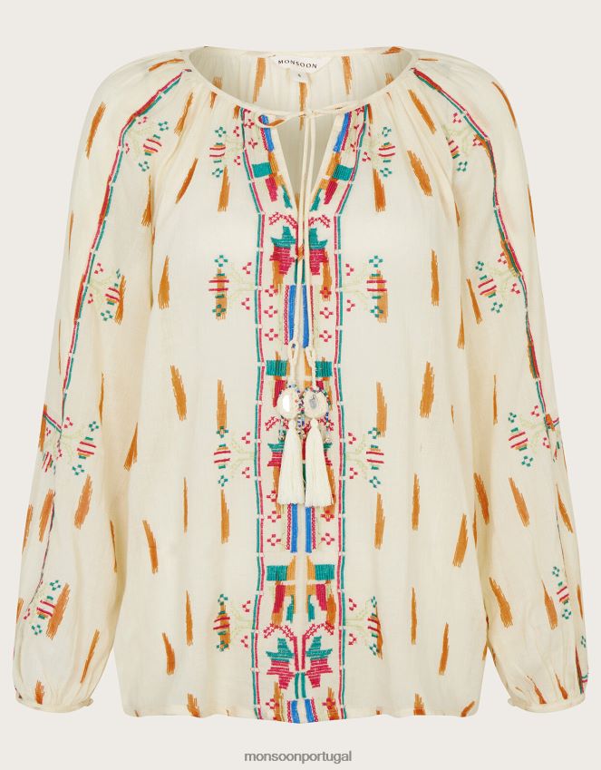 roupas top asteca bordado Monsoon mulheres marfim RPLH8F633