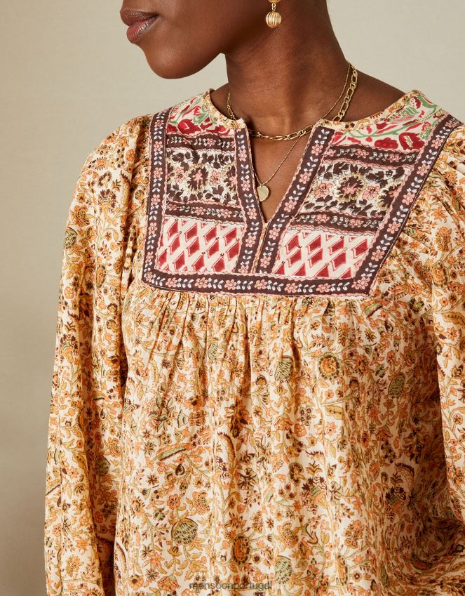 roupas top boho premium embelezado Monsoon mulheres natural RPLH8F657