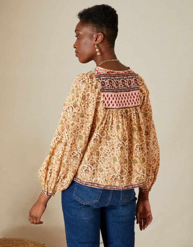 roupas top boho premium embelezado Monsoon mulheres natural RPLH8F657