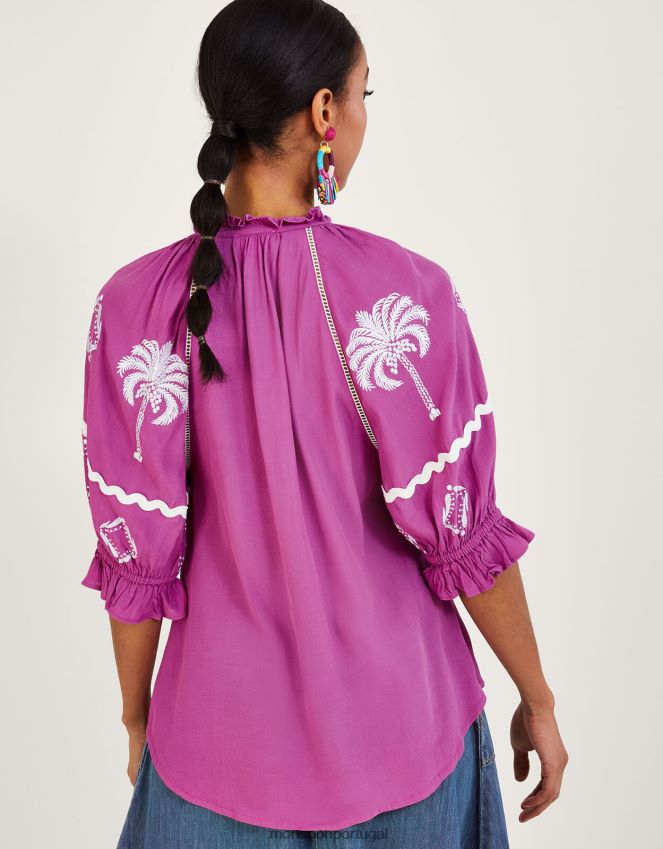 roupas top bordado com palma pernella em viscose sustentável Monsoon mulheres rosa RPLH8F890