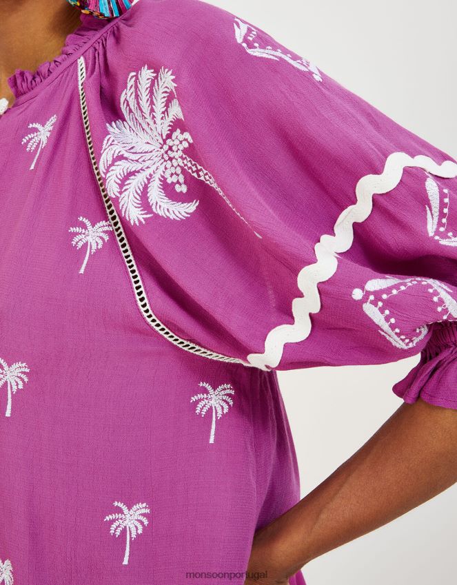 roupas top bordado com palma pernella em viscose sustentável Monsoon mulheres rosa RPLH8F890
