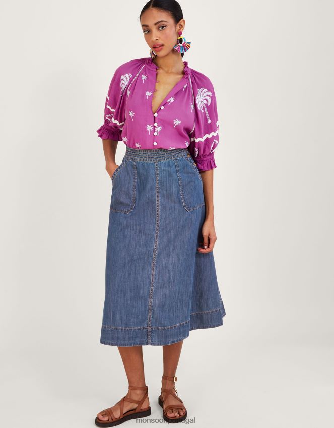 roupas top bordado com palma pernella em viscose sustentável Monsoon mulheres rosa RPLH8F890
