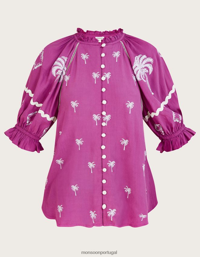 roupas top bordado com palma pernella em viscose sustentável Monsoon mulheres rosa RPLH8F890