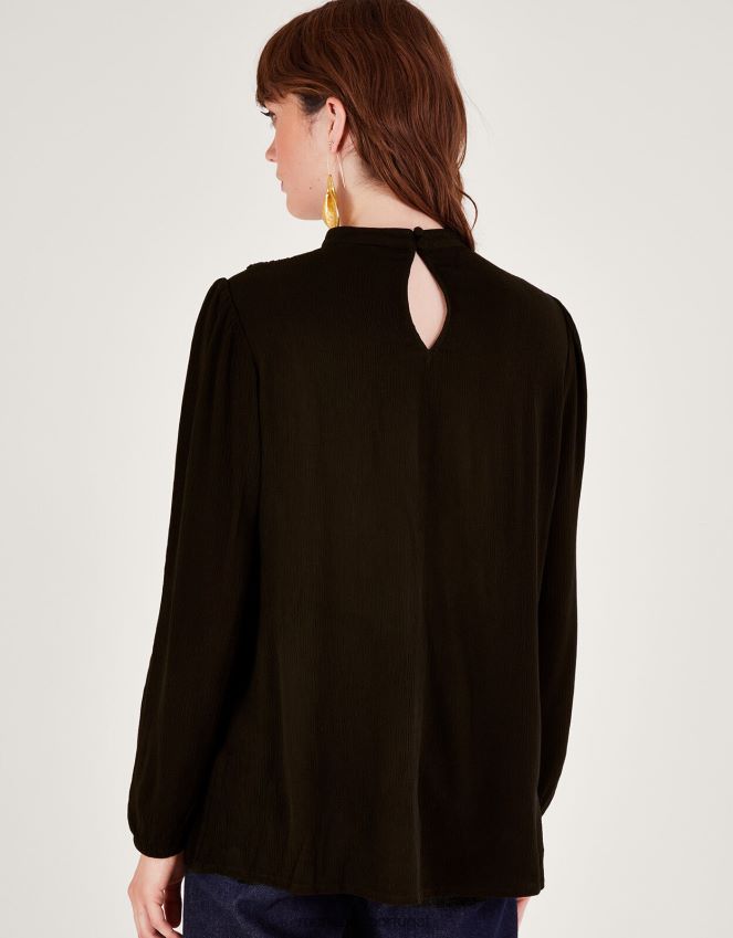 roupas top bordado floral cutwork Monsoon mulheres preto RPLH8F514