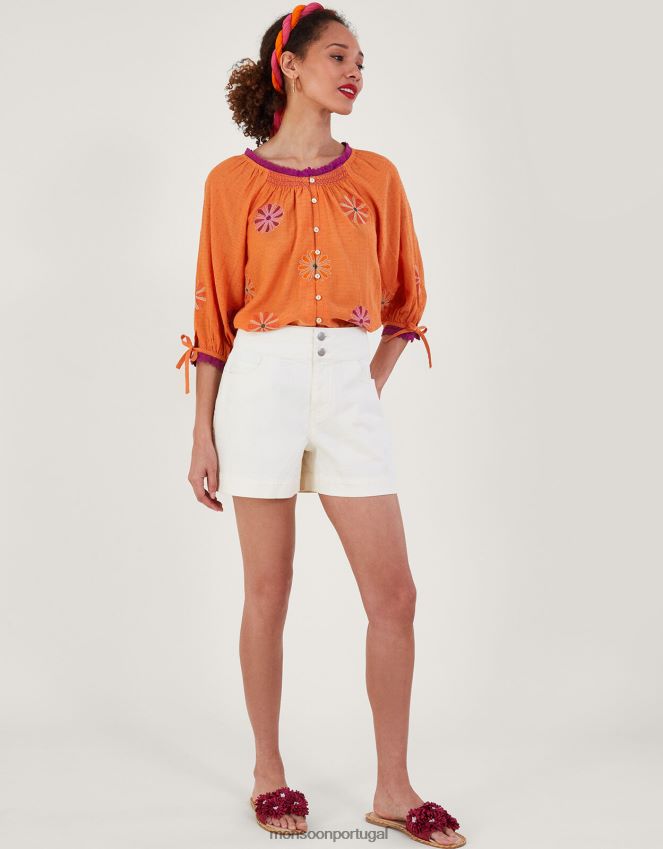 roupas top com botões bordados florais Monsoon mulheres laranja RPLH8F212
