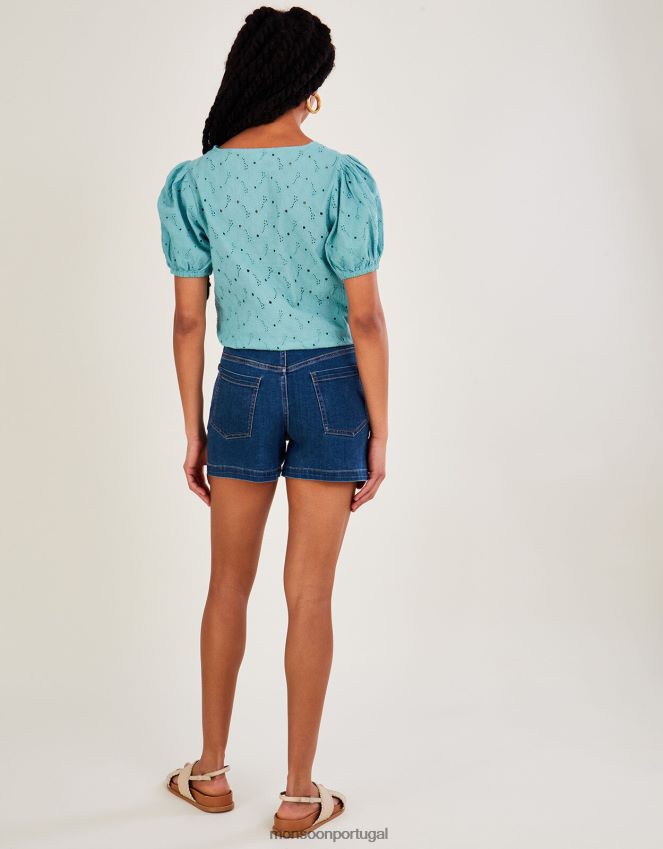 roupas top com detalhe de gravata Schiffli em algodão sustentável Monsoon mulheres azul RPLH8F840