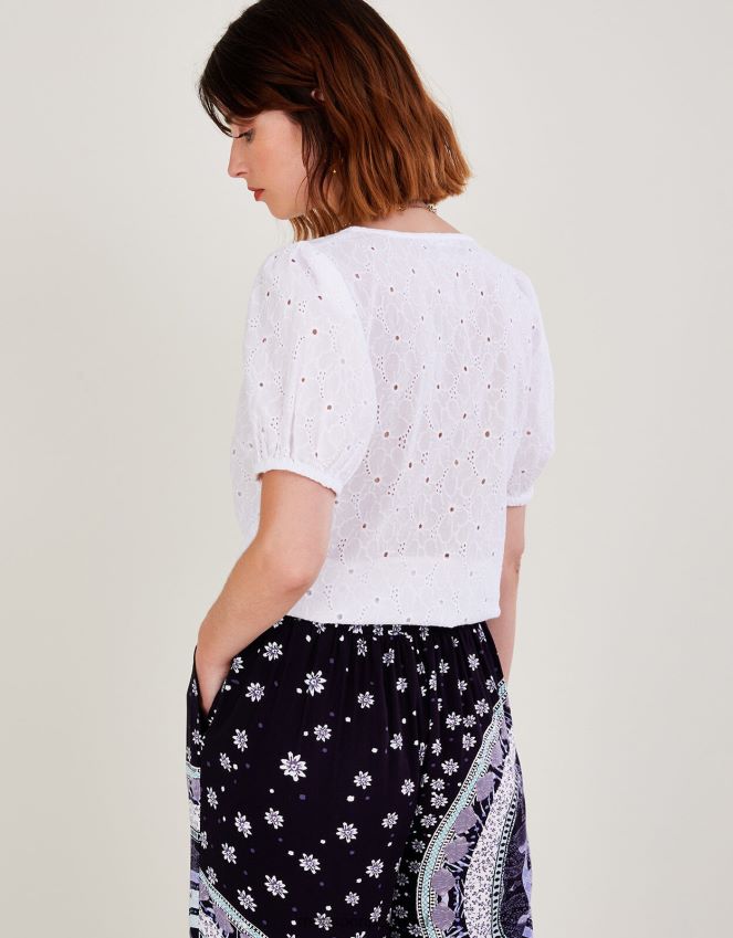 roupas top com detalhe de gravata Schiffli em algodão sustentável Monsoon mulheres branco RPLH8F1020