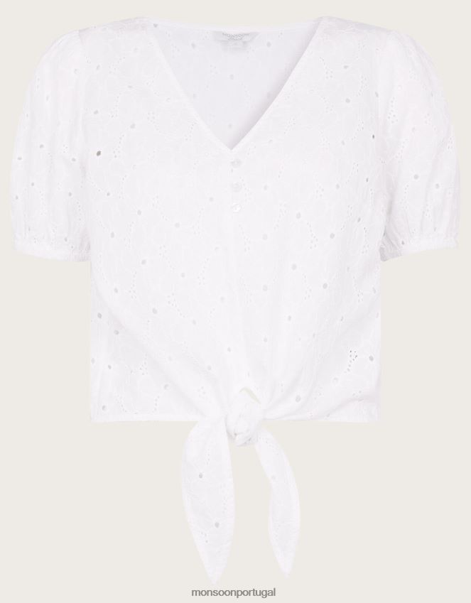 roupas top com detalhe de gravata Schiffli em algodão sustentável Monsoon mulheres branco RPLH8F1020