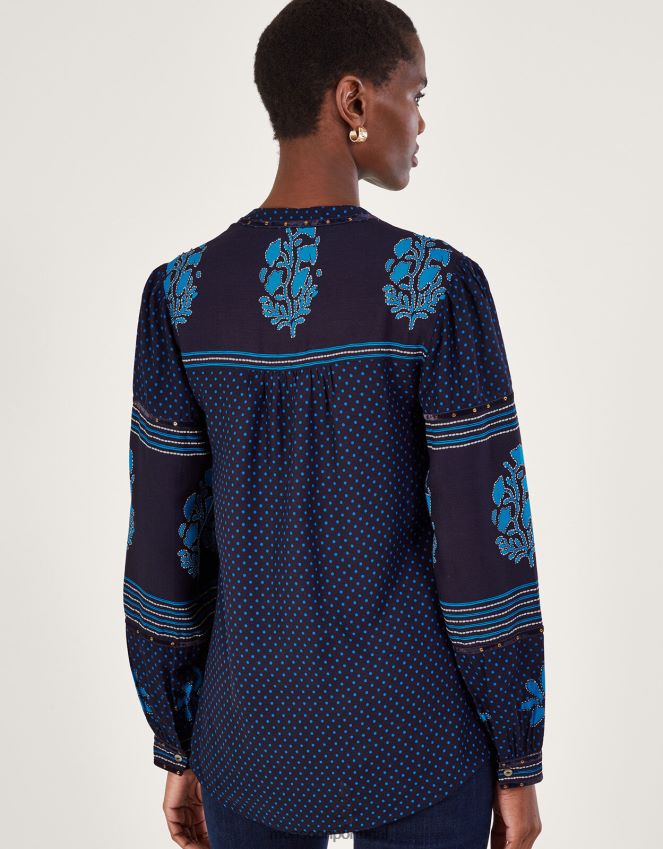 roupas top com estampa embelezada com pétalas Monsoon mulheres azul RPLH8F1012