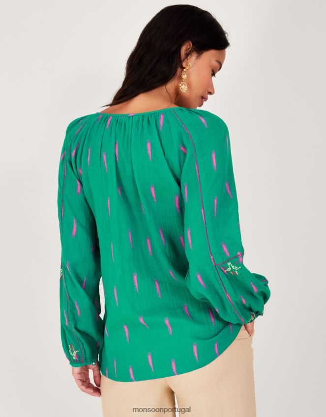 roupas top com gravata bordada Monsoon mulheres verde RPLH8F624