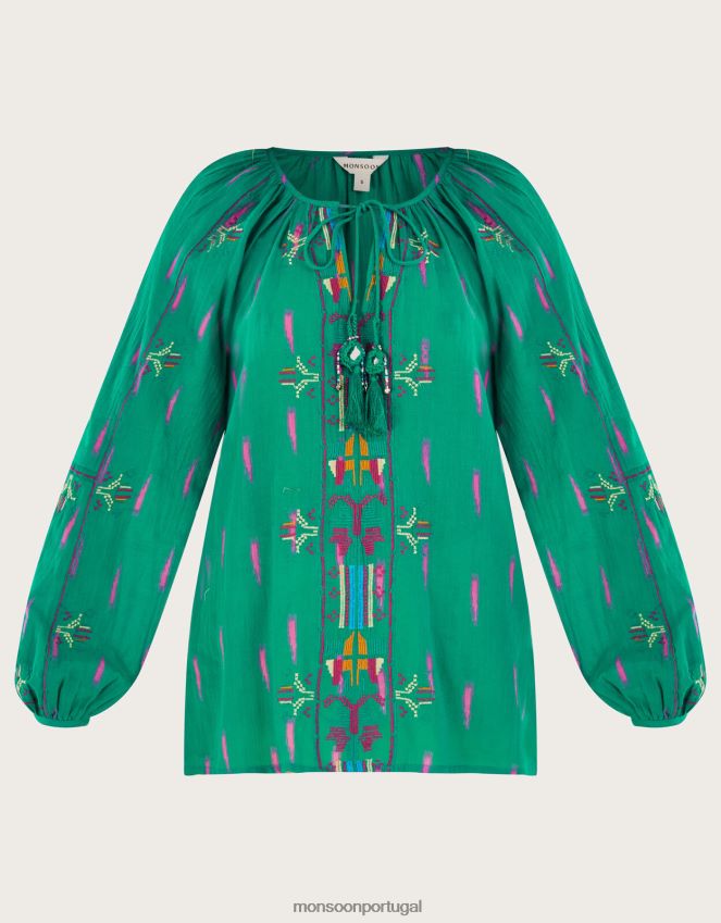 roupas top com gravata bordada Monsoon mulheres verde RPLH8F624