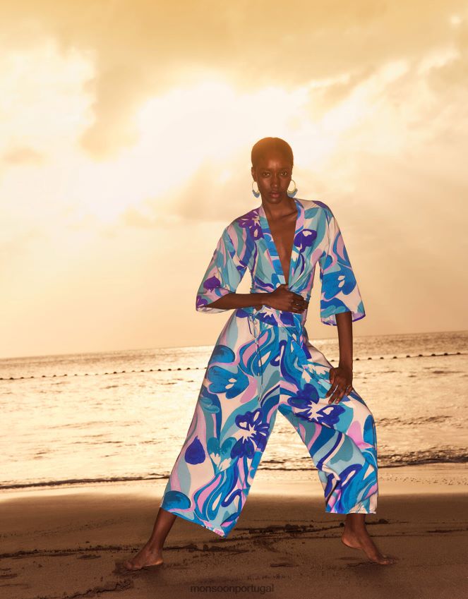 roupas top cropped com estampa redemoinho na frente em lenzing ecovero Monsoon mulheres azul RPLH8F694