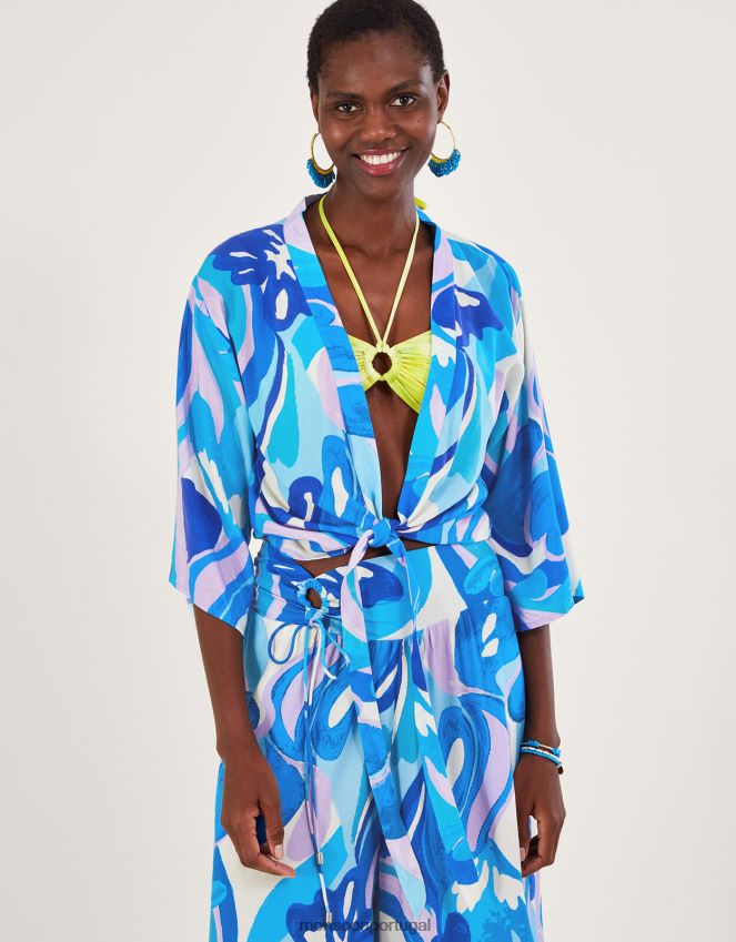 roupas top cropped com estampa redemoinho na frente em lenzing ecovero Monsoon mulheres azul RPLH8F694