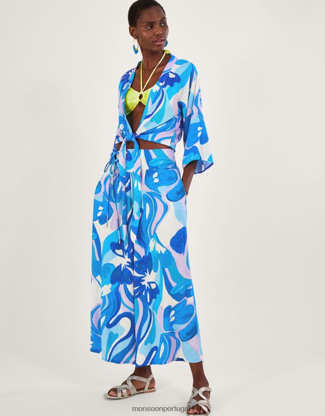 roupas top cropped com estampa redemoinho na frente em lenzing ecovero Monsoon mulheres azul RPLH8F694