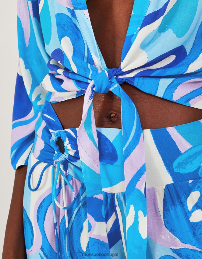 roupas top cropped com estampa redemoinho na frente em lenzing ecovero Monsoon mulheres azul RPLH8F694