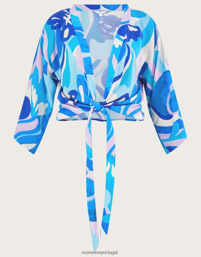 roupas top cropped com estampa redemoinho na frente em lenzing ecovero Monsoon mulheres azul RPLH8F694