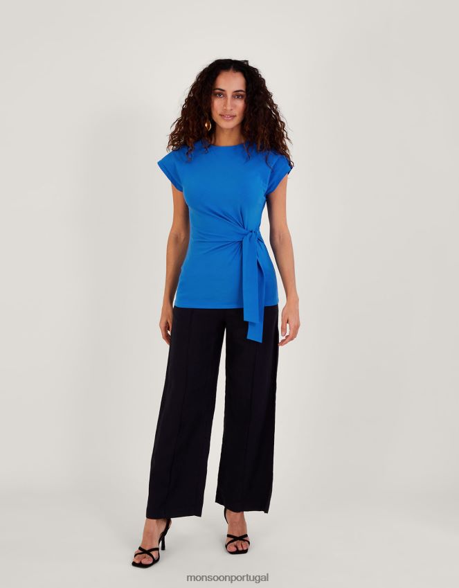 roupas top de jérsei com nó lateral Monsoon mulheres azul RPLH8F664