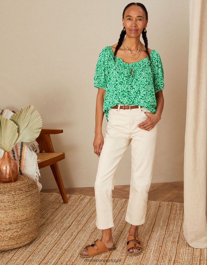 roupas top de jersey ditsy com lenço ecovero Monsoon mulheres verde RPLH8F2788