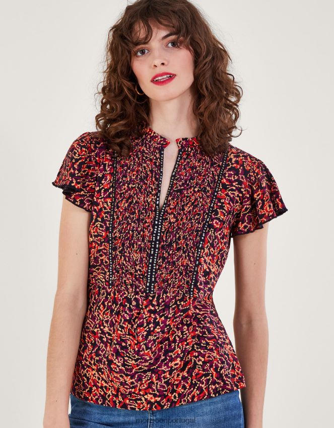 roupas top de jersey estampado embelezado Monsoon mulheres vermelho RPLH8F86