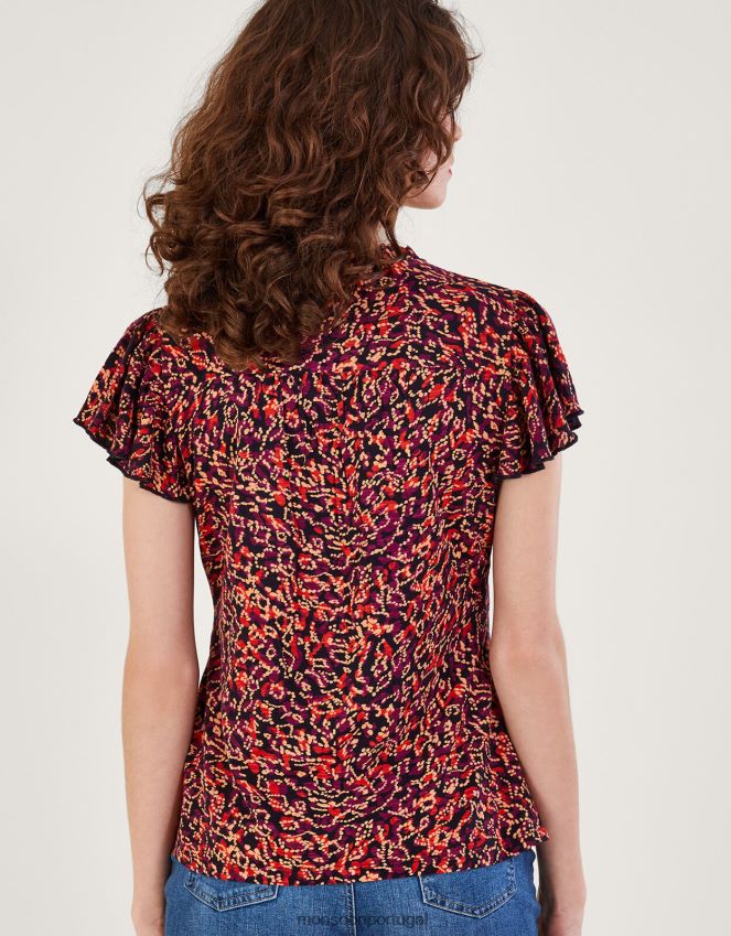 roupas top de jersey estampado embelezado Monsoon mulheres vermelho RPLH8F86